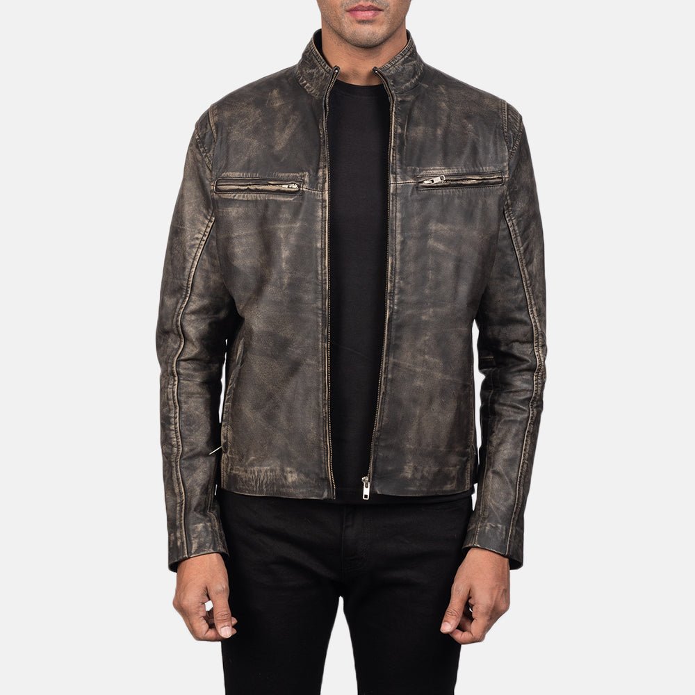 Ionic Distressed Brown Leather Biker Jacket - Vox Leather
