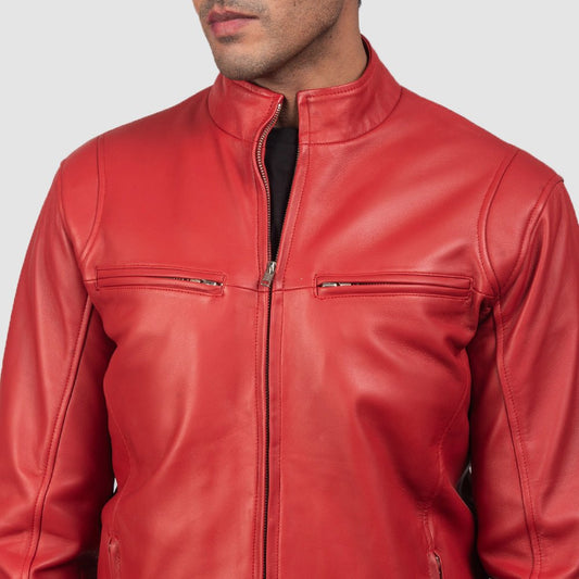 Ionic Red Leather Biker Jacket - Vox Leather