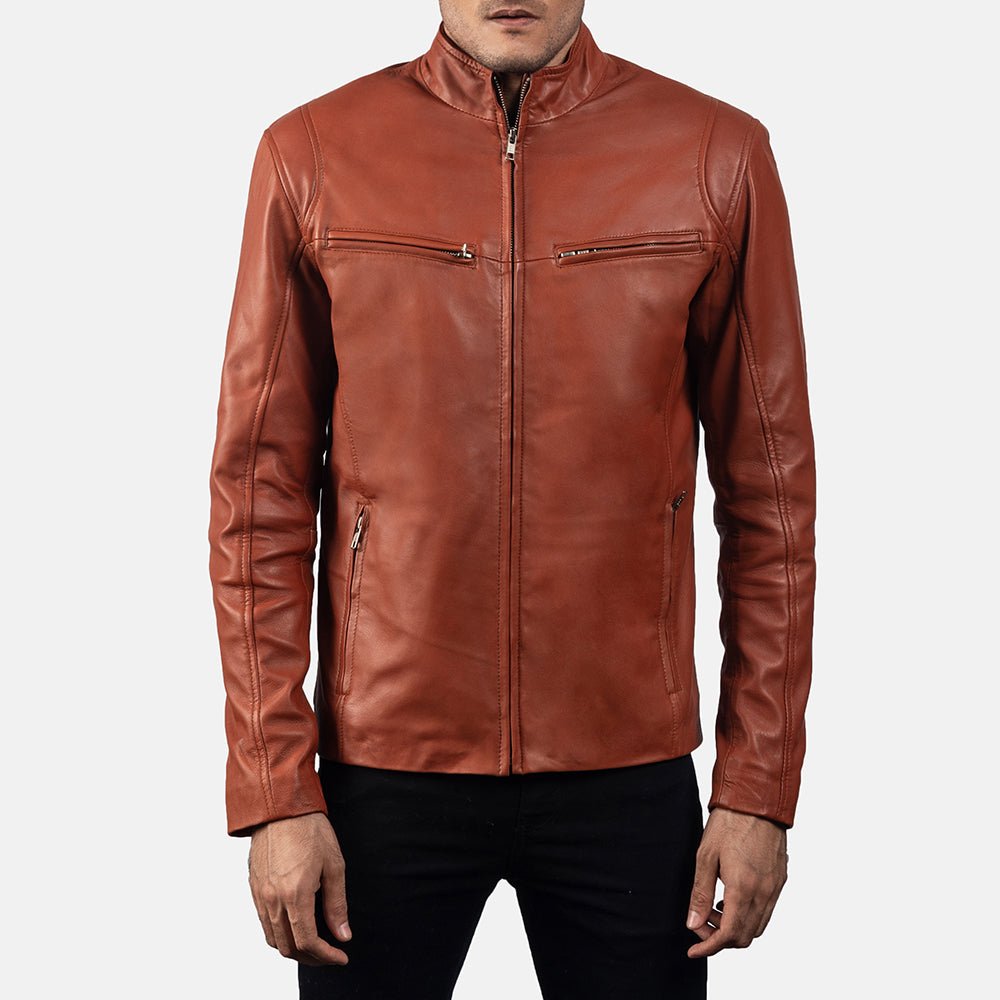 Ionic Tan Brown Leather Biker Jacket - Vox Leather