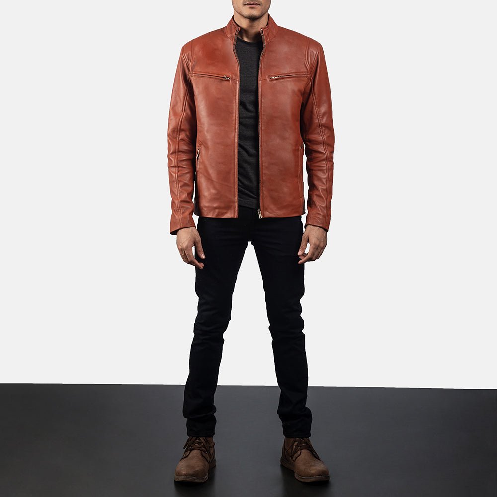 Ionic Tan Brown Leather Biker Jacket - Vox Leather