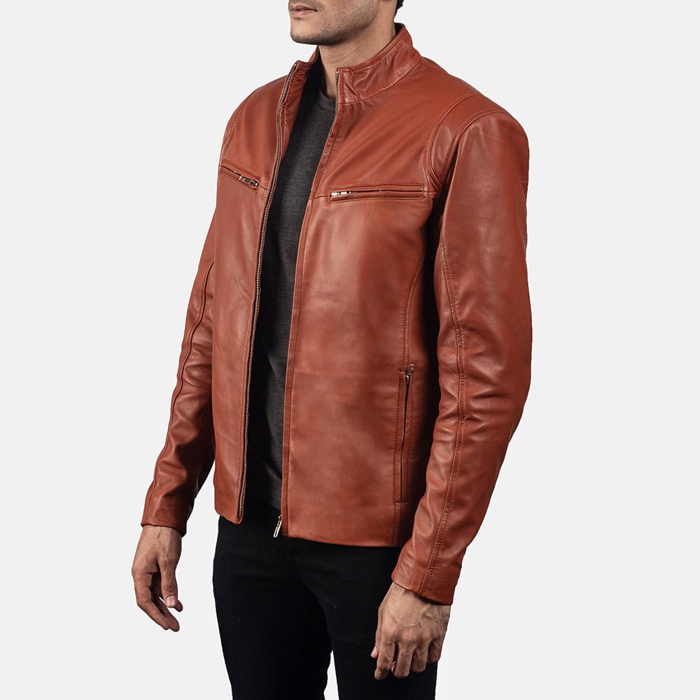 Ionic Tan Brown Leather Biker Jacket - Vox Leather