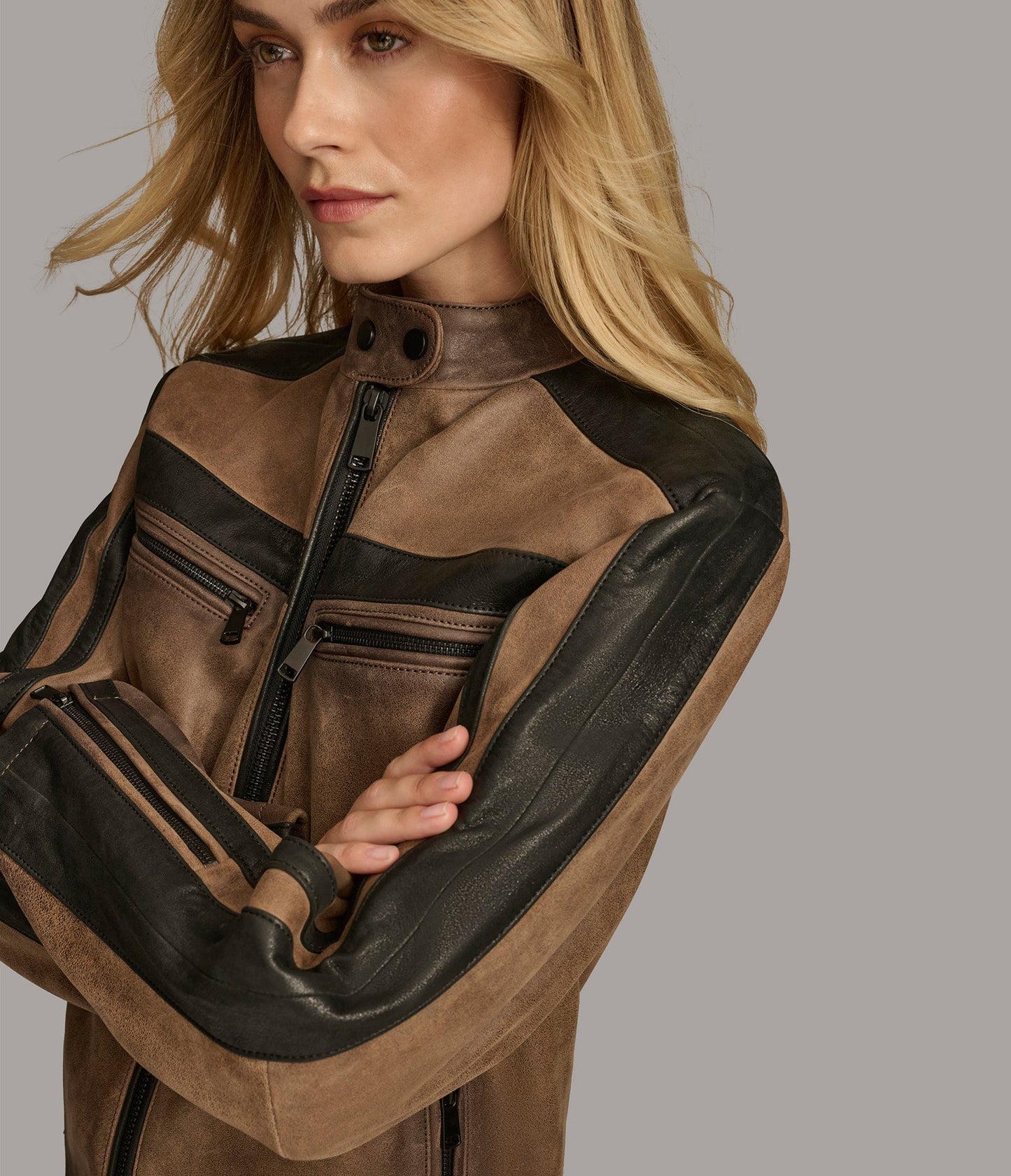 Jade Color Block Racer Jacket - Rare Leather