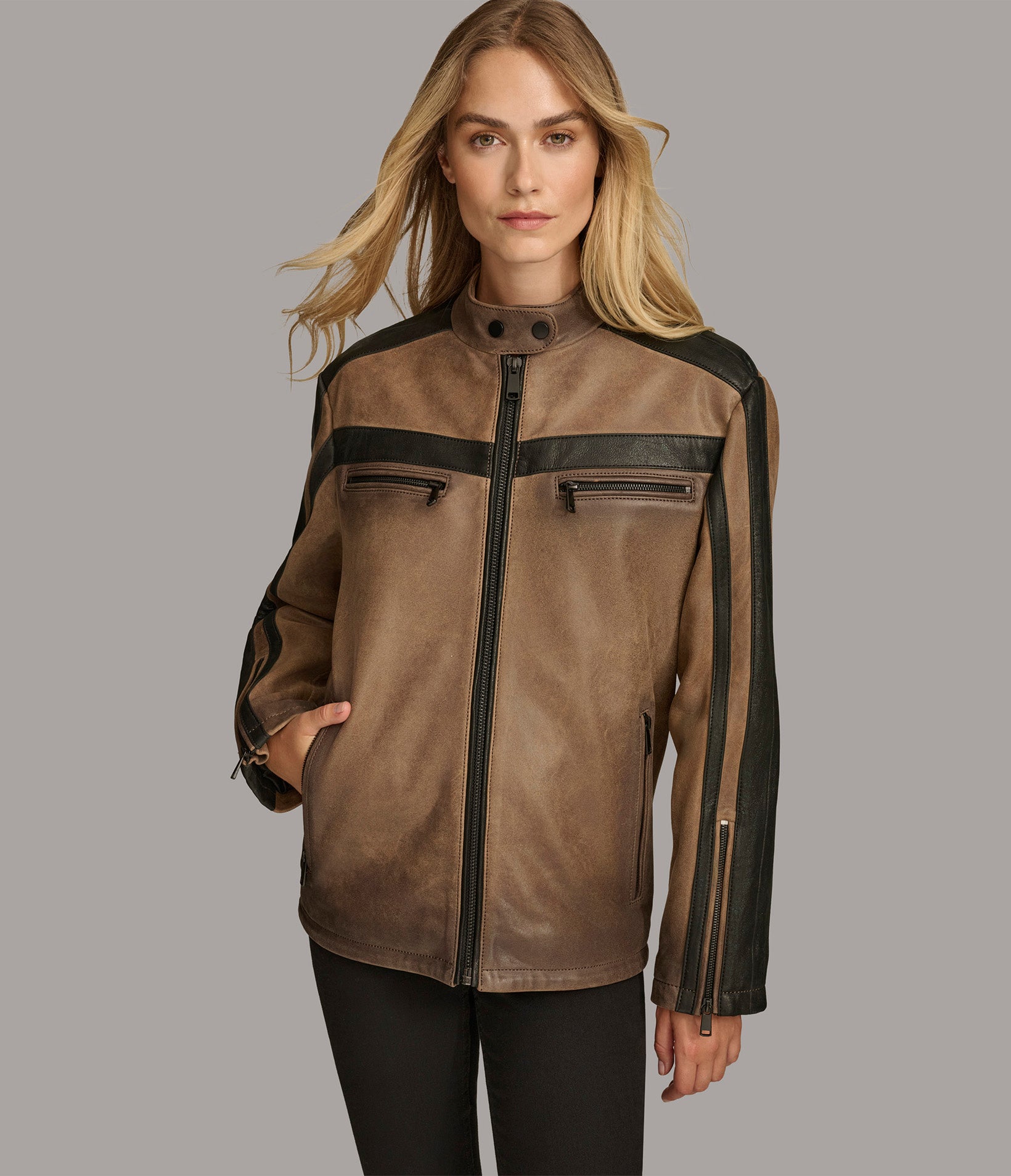 Jade Color Block Racer Jacket - Rare Leather