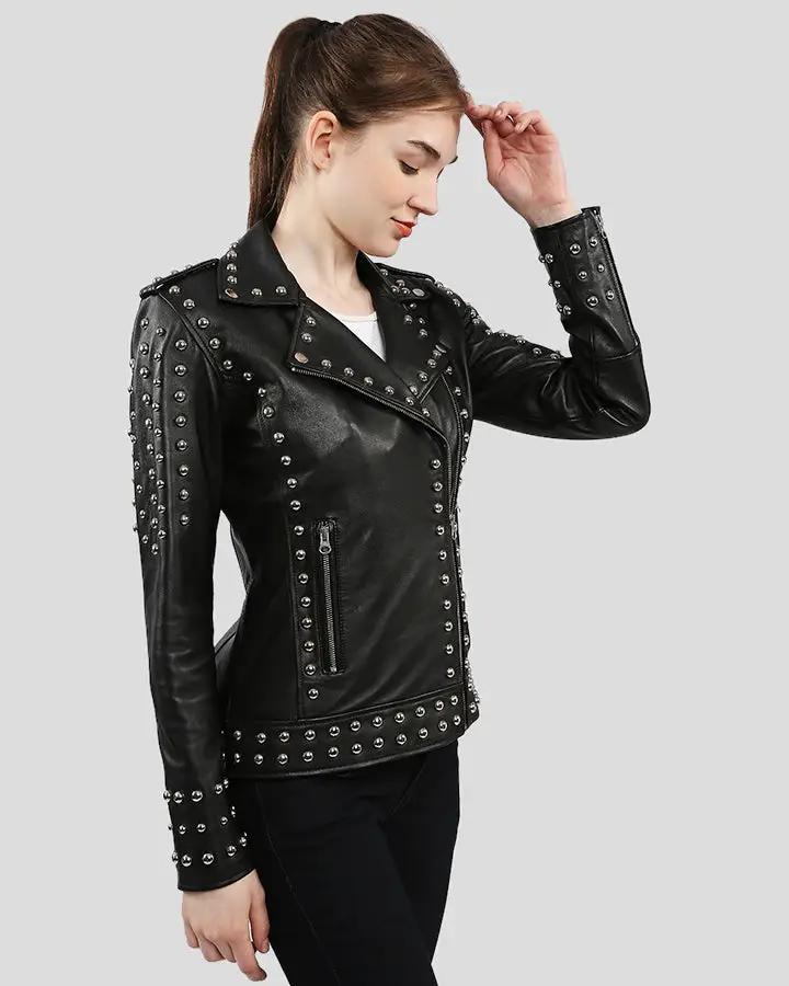 Jasmine Black Studded Leather Jacket - Rare Leather