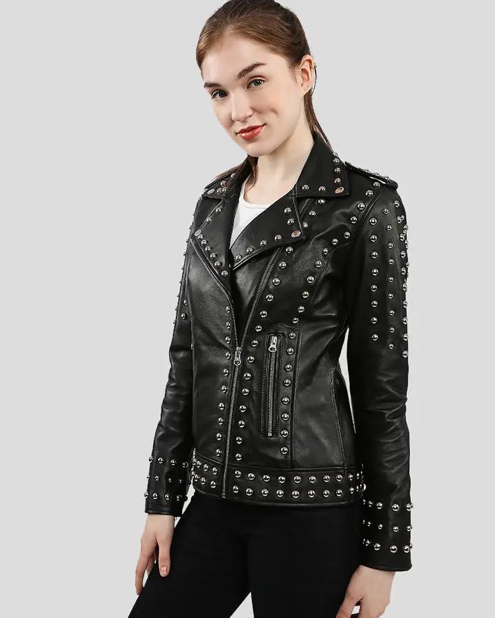 Jasmine Black Studded Leather Jacket - Rare Leather