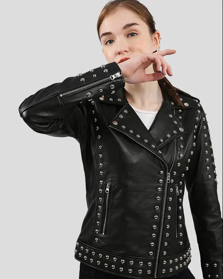 Jasmine Black Studded Leather Jacket - Rare Leather