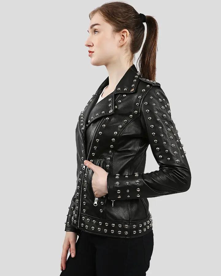 Jasmine Black Studded Leather Jacket - Rare Leather