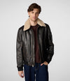 Jimmy Leather Aviator Bomber Jacket With Shearling Collar - Vox Leather