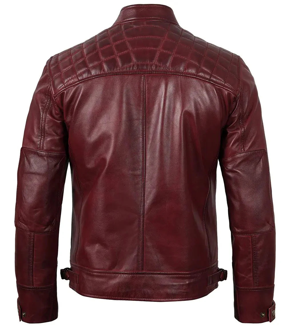 Johnson Burgundy Quilted Motorcycle Leather Jacket - Rare Leather