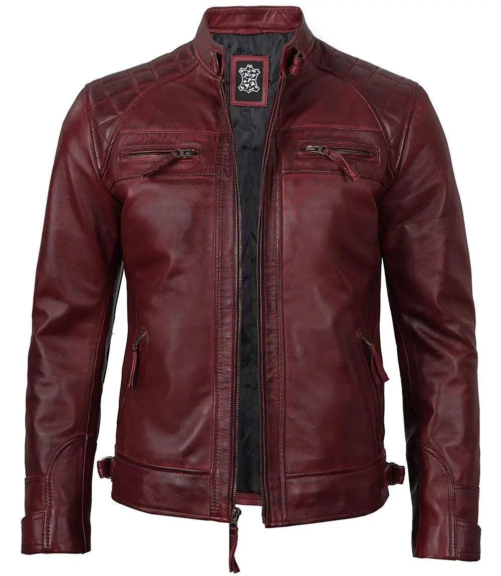 Johnson Burgundy Quilted Motorcycle Leather Jacket - Rare Leather