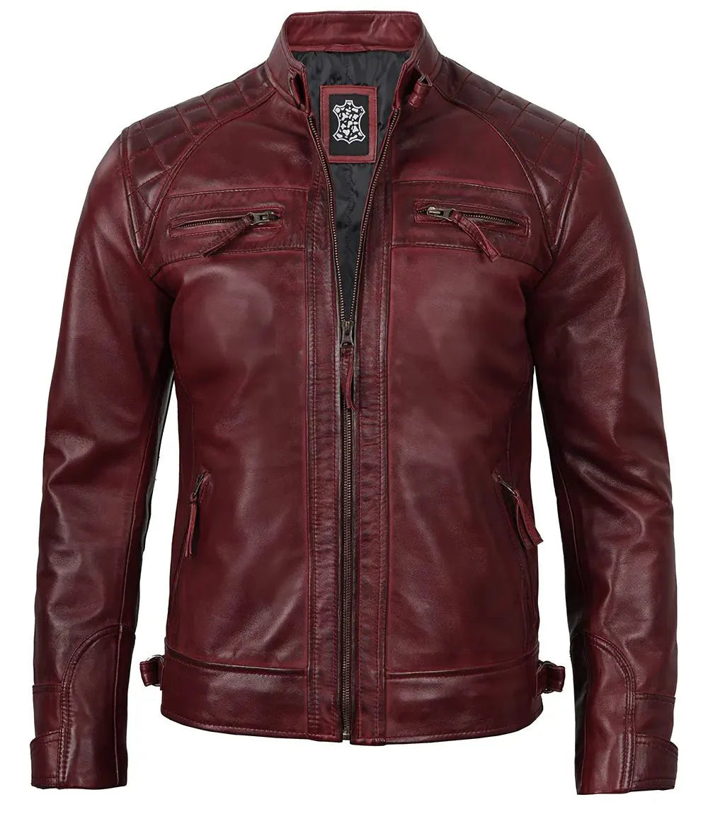 Johnson Burgundy Quilted Motorcycle Leather Jacket - Rare Leather