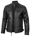 Johnson Mens Black Quilted Motorcycle Real Leather Jacket - Rare Leather