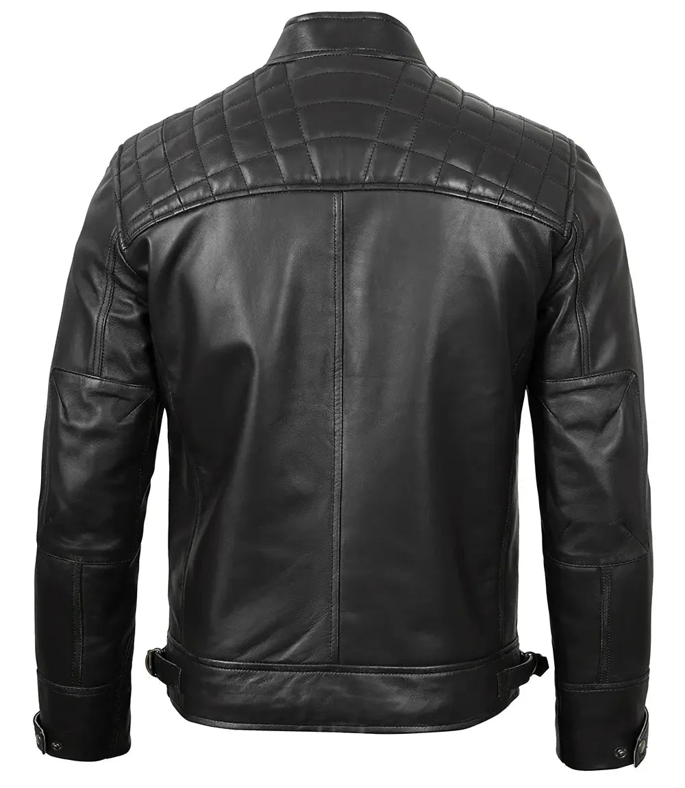 Johnson Mens Black Quilted Motorcycle Real Leather Jacket - Rare Leather