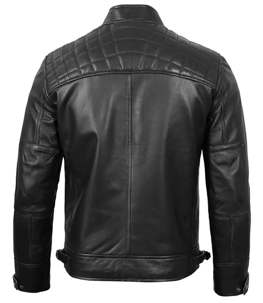 Johnson Mens Black Quilted Motorcycle Real Leather Jacket - Rare Leather