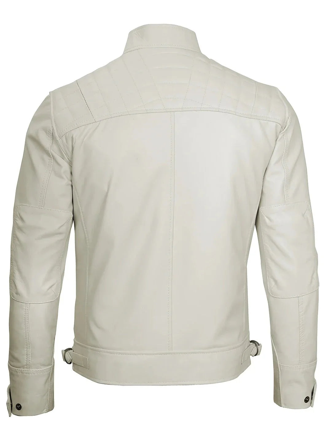 Johnson Mens Off White Quilted Cafe Racer Leather Jacket - Rare Leather