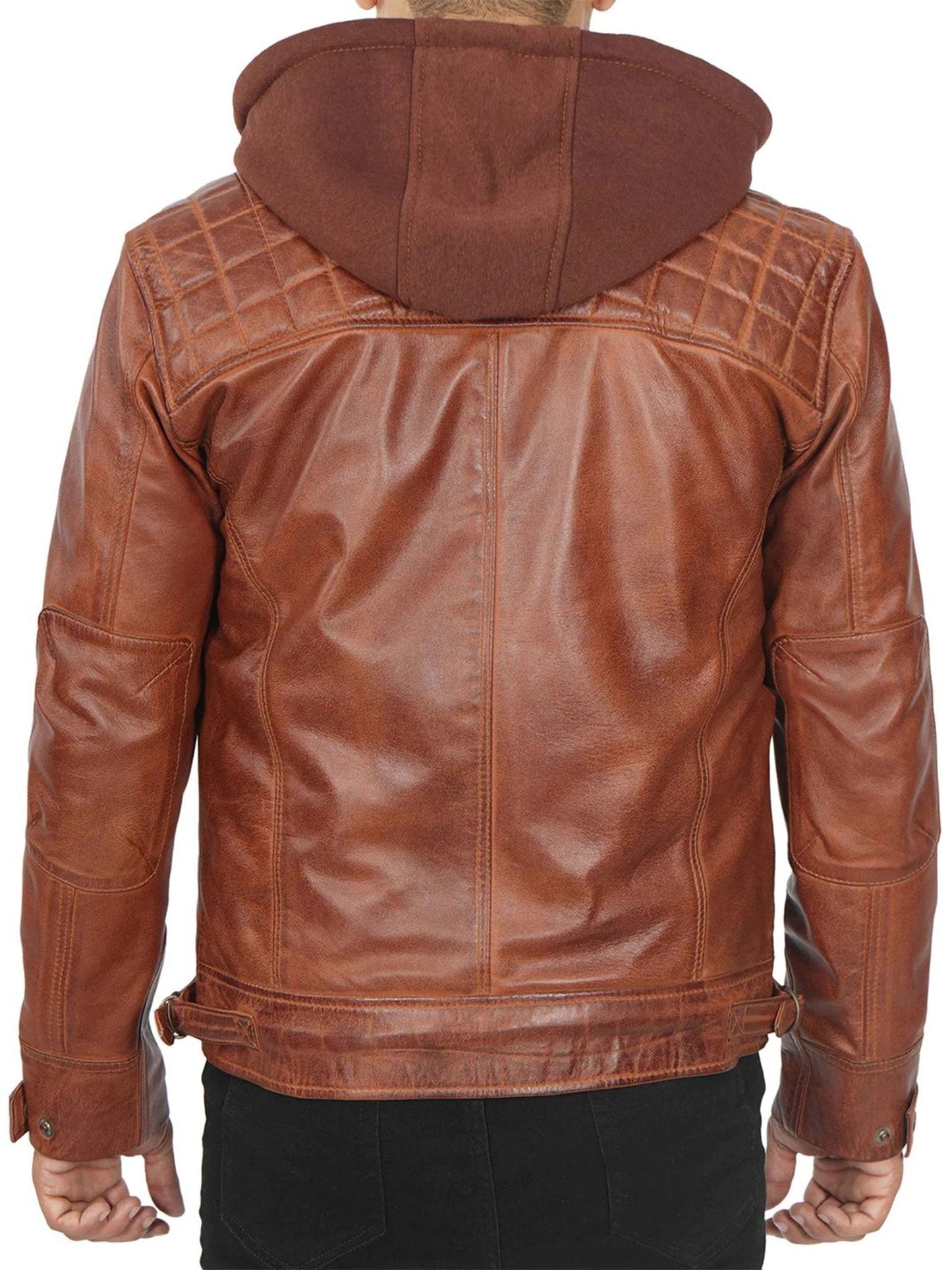 Johnson Mens Tan Hooded Leather Jacket - Rare Leather