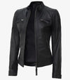 Johnson Women Black Quilted Biker Leather Jacket - Rare Leather