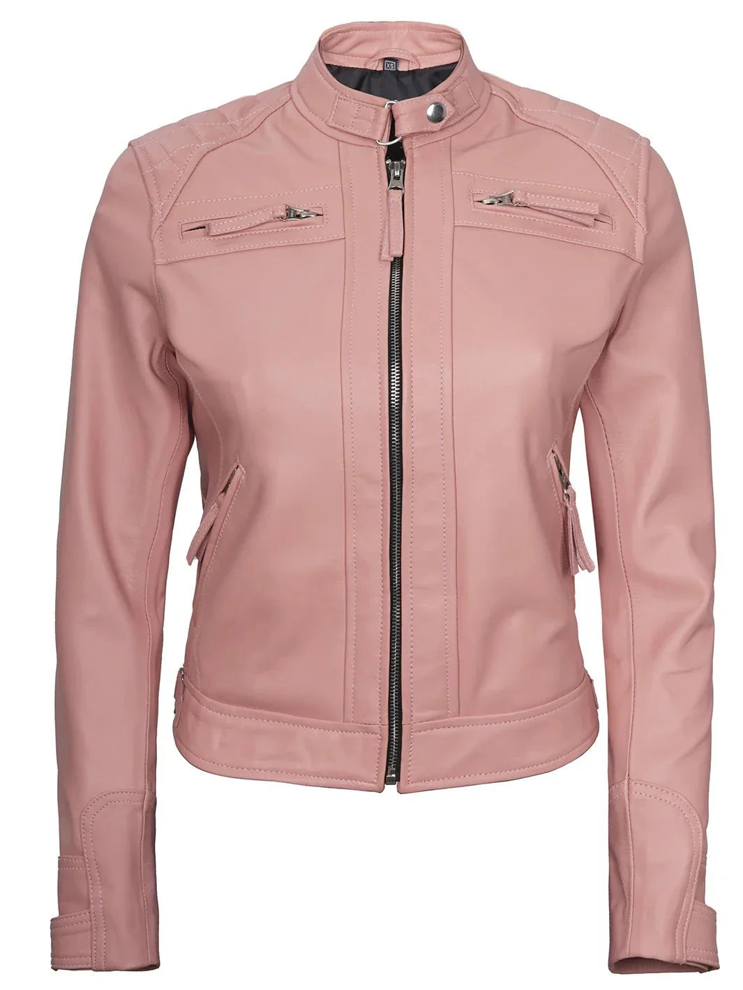 Johnson Women Pink Quilted Cafe Racer Leather Jacket - Rare Leather