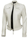 Johnson Women Quilted Off White Cafe Racer Leather Jacket - Rare Leather
