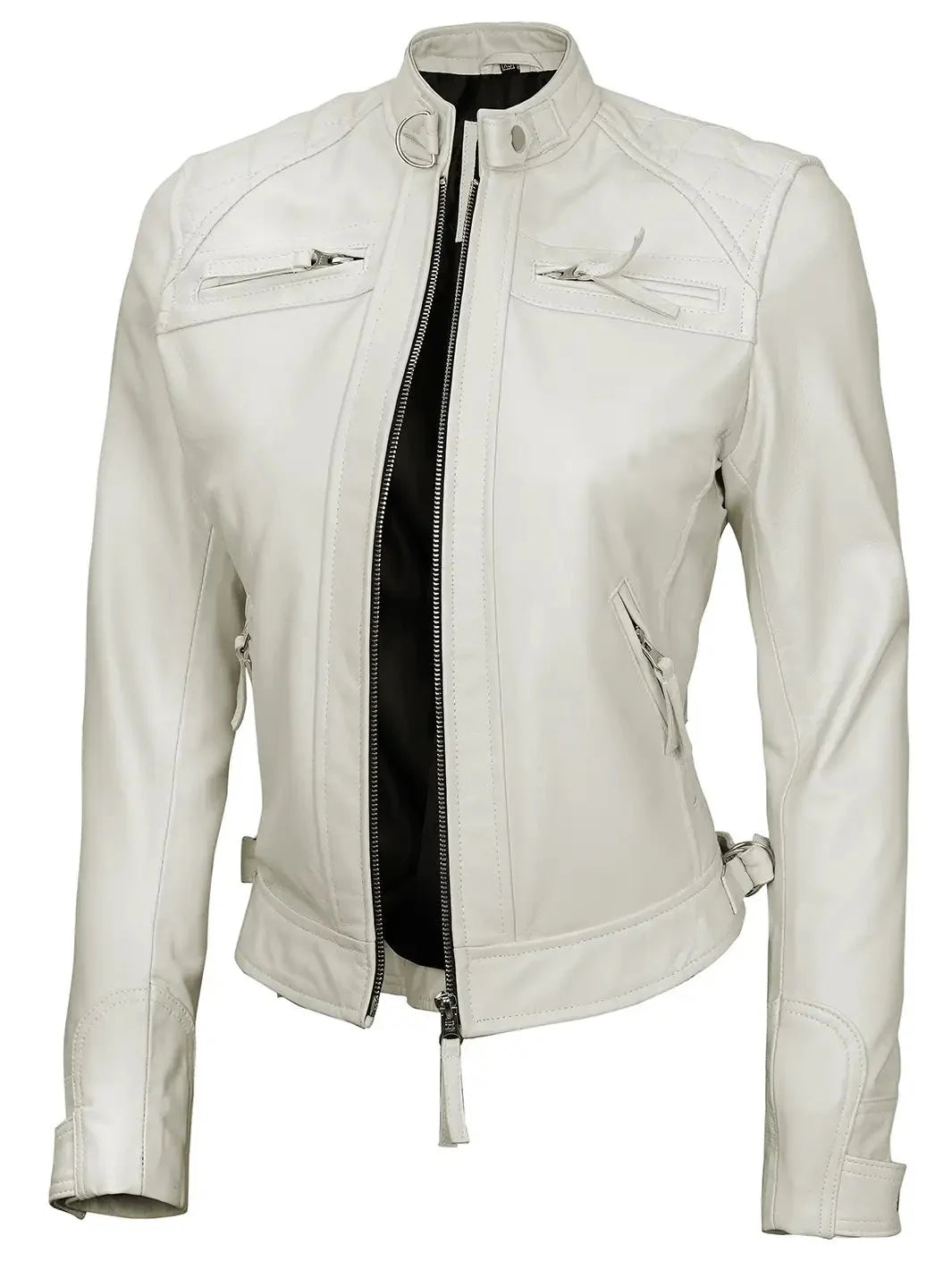 Johnson Women Quilted Off White Cafe Racer Leather Jacket - Rare Leather
