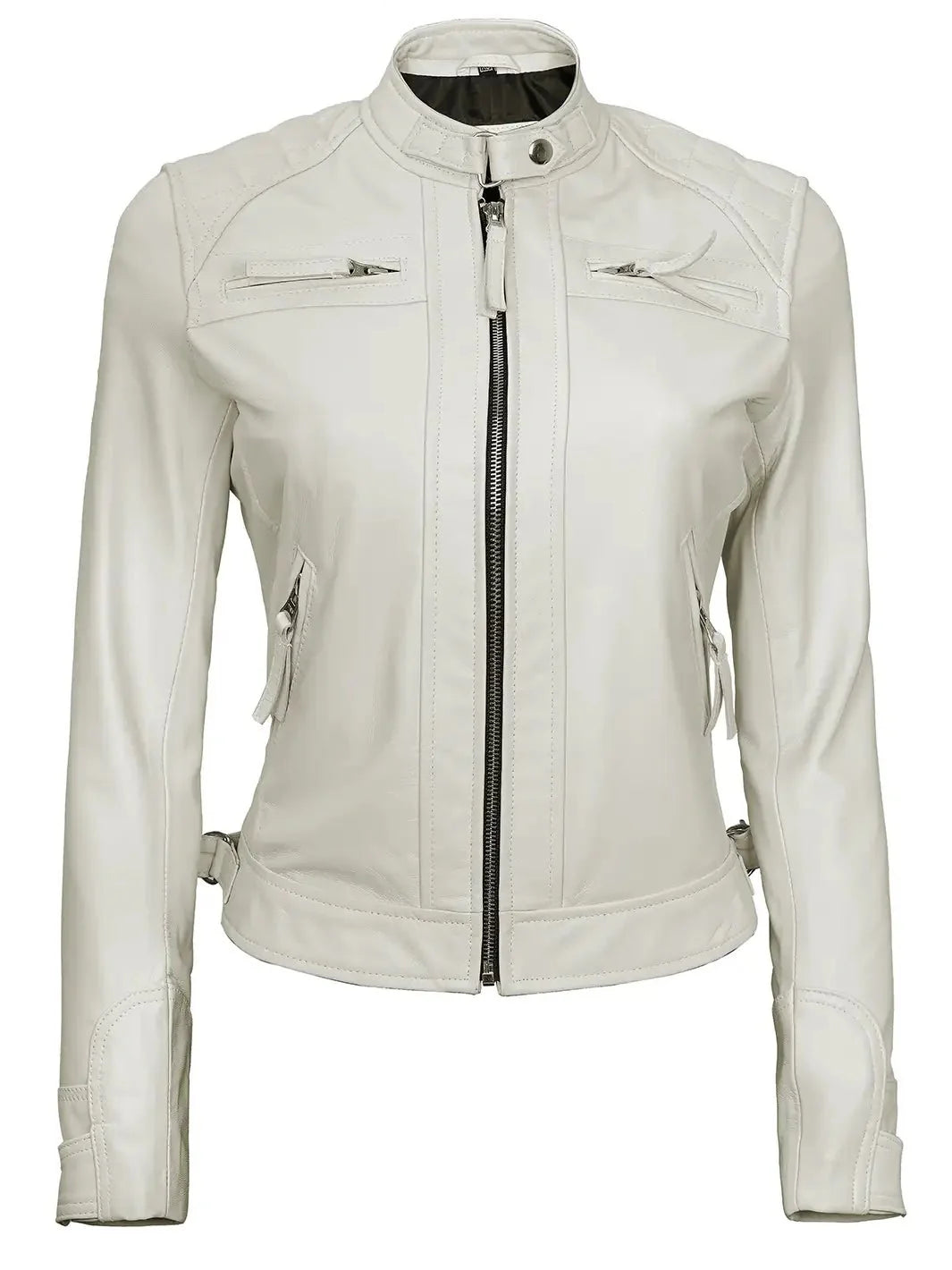 Johnson Women Quilted Off White Cafe Racer Leather Jacket - Rare Leather