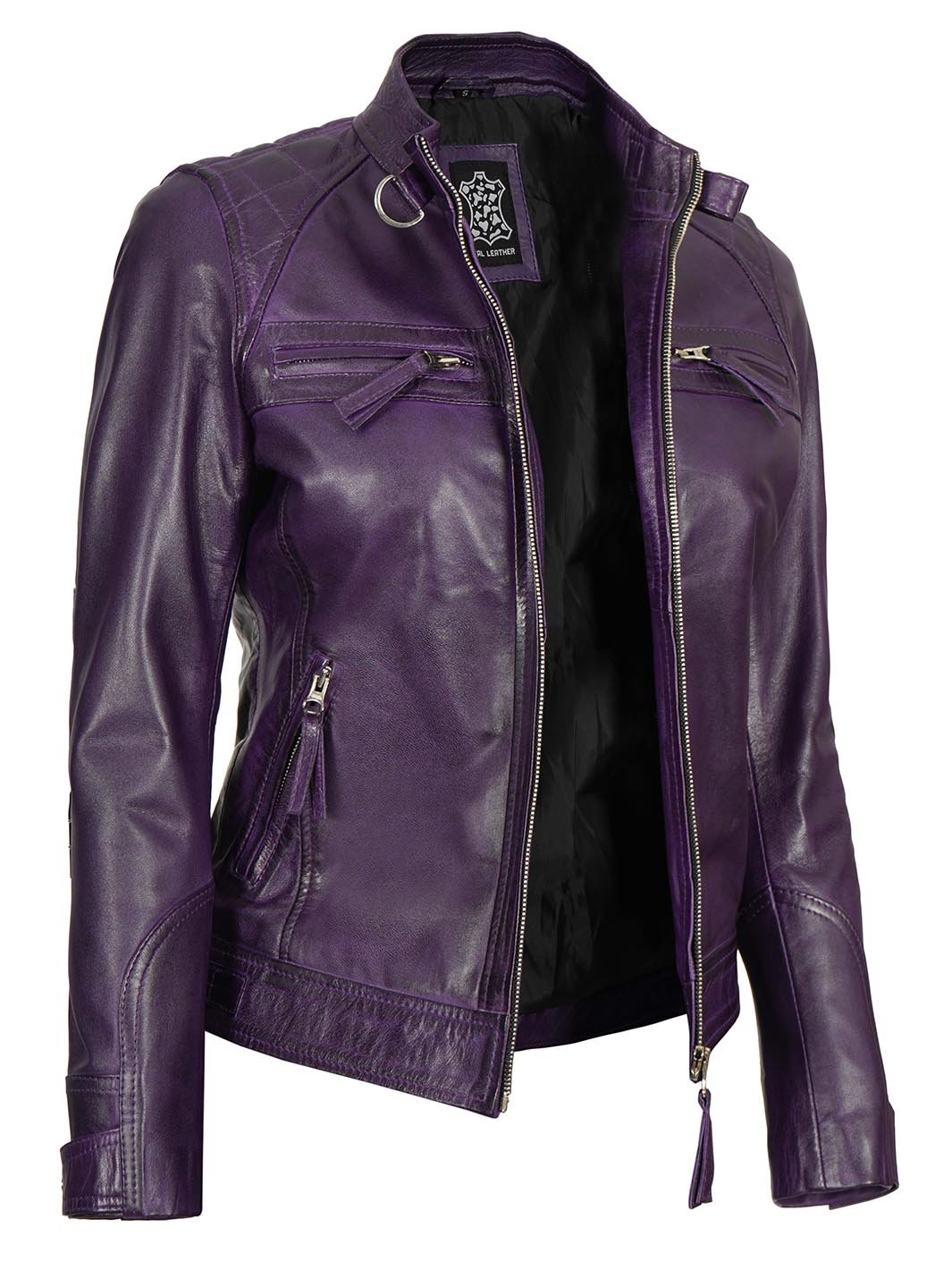 Johnson Women's Purple Quilted Cafe Racer Leather Jacket - Rare Leather