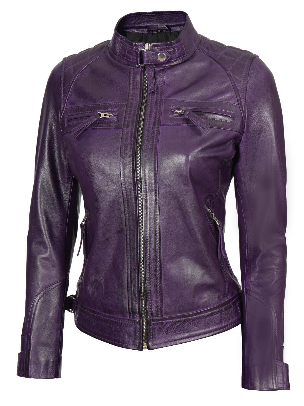 Johnson Women's Purple Quilted Cafe Racer Leather Jacket - Rare Leather
