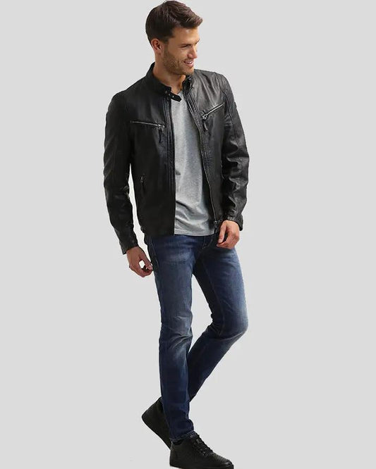 Jose Black Leather Racer Jacket - Rare Leather