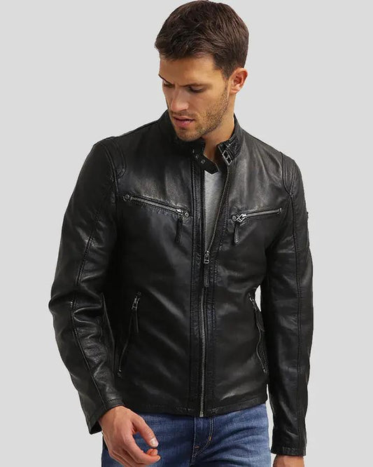 Jose Black Leather Racer Jacket - Vox Leather