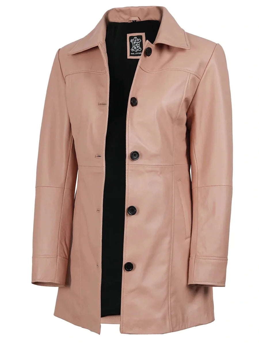 Kandis Women Pink Real Leather Car Coat - Vox Leather