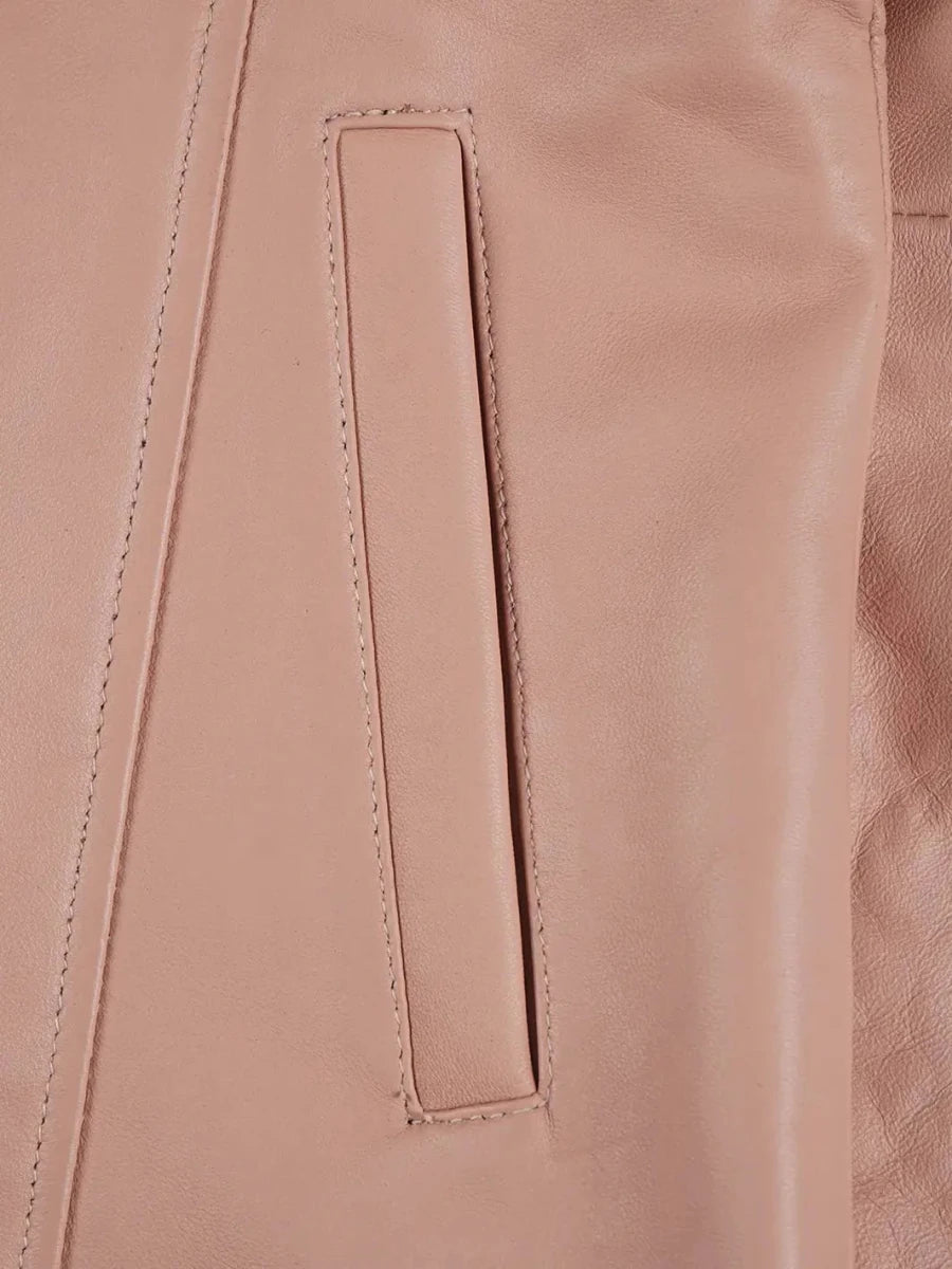 Kandis Women Pink Real Leather Car Coat - Vox Leather