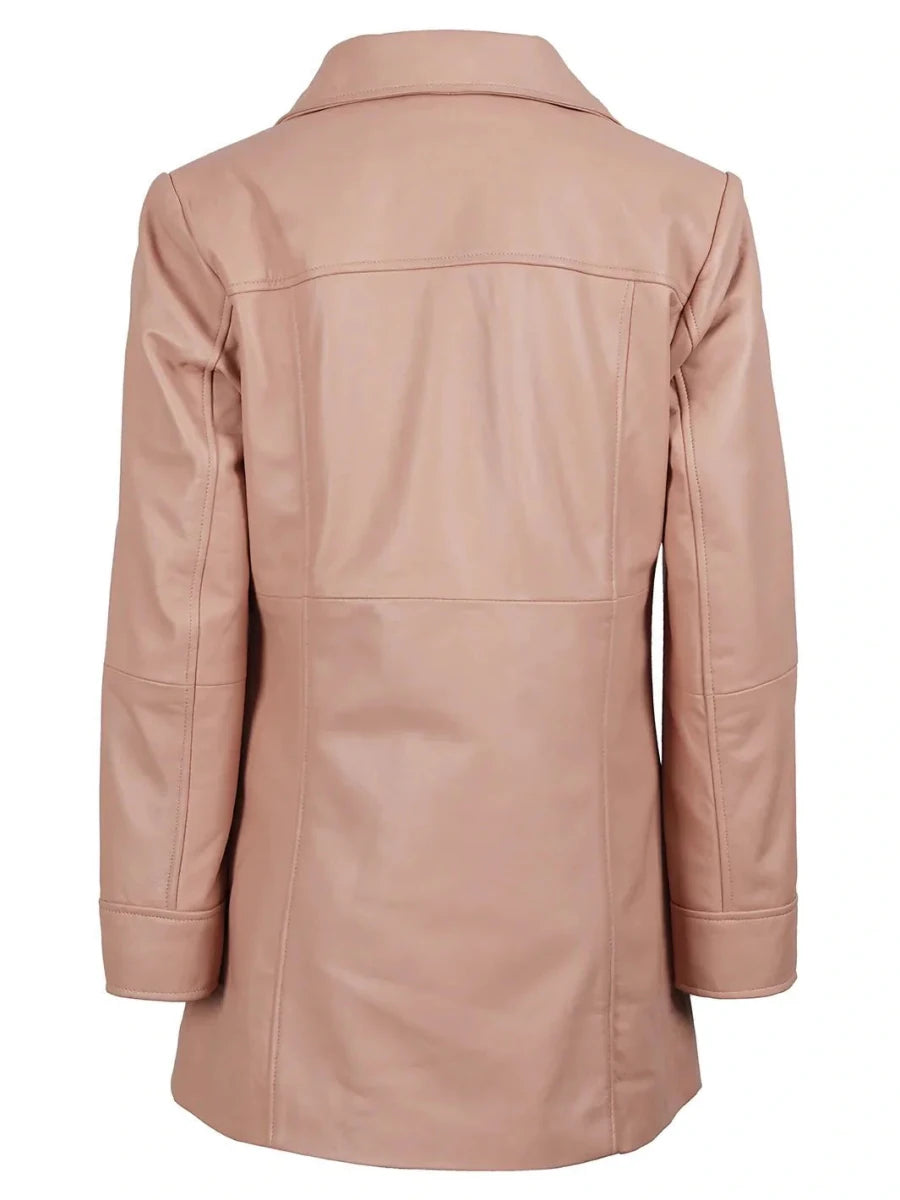 Kandis Women Pink Real Leather Car Coat - Vox Leather