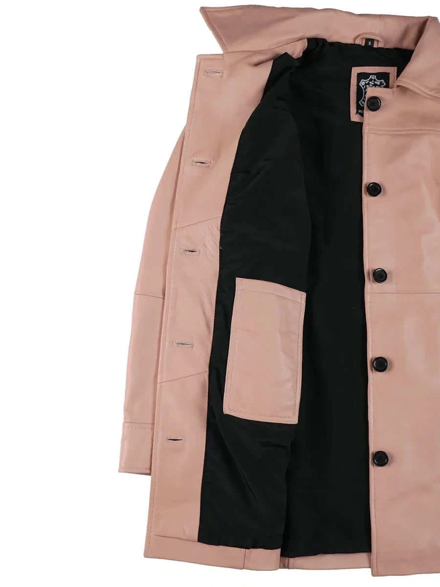 Kandis Women Pink Real Leather Car Coat - Vox Leather