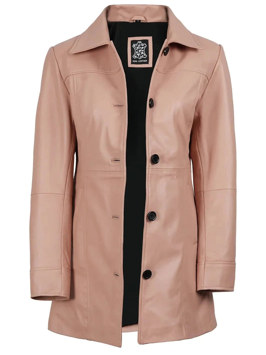 Kandis Women Pink Real Leather Car Coat - Vox Leather