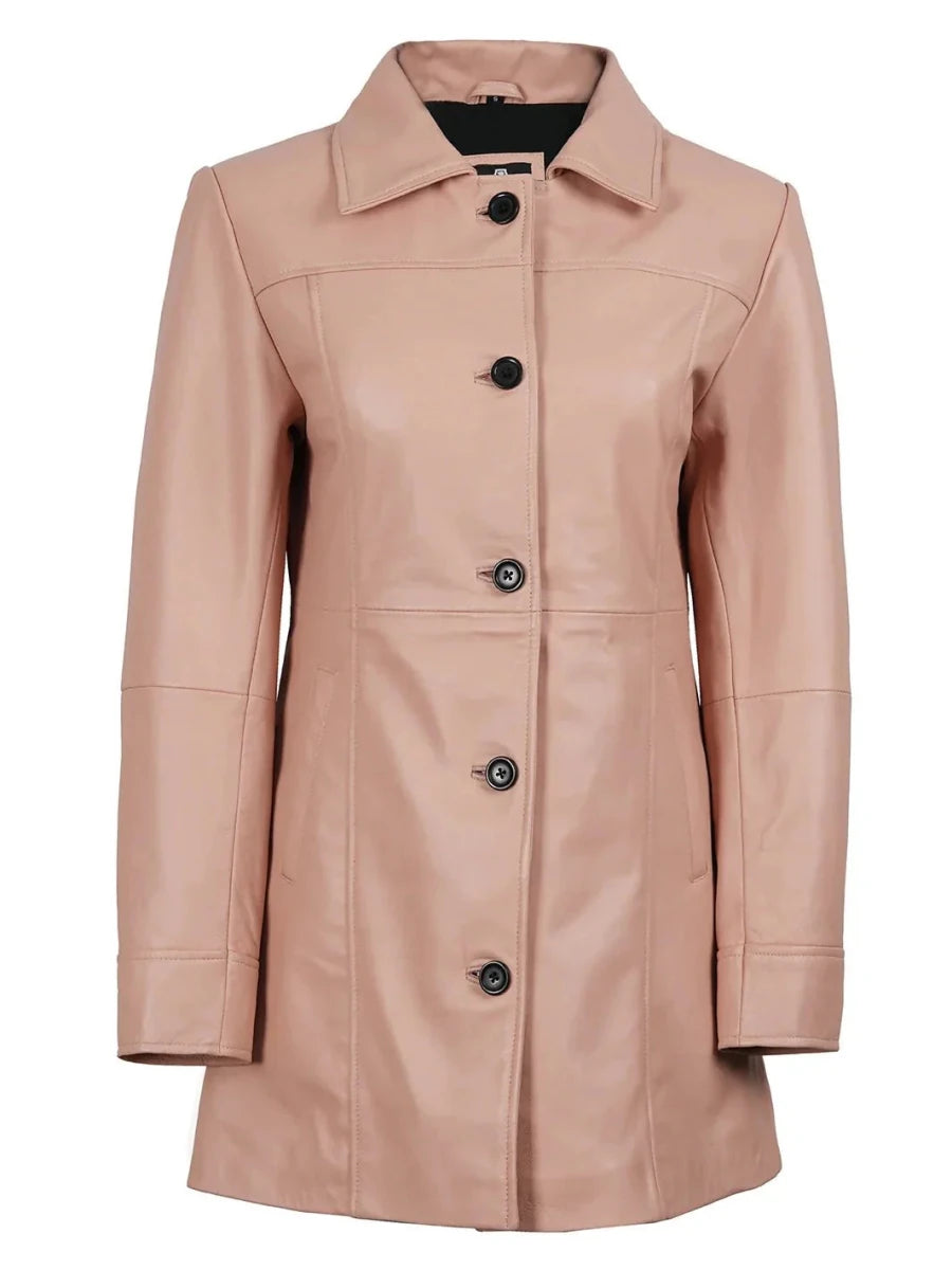 Kandis Women Pink Real Leather Car Coat - Vox Leather