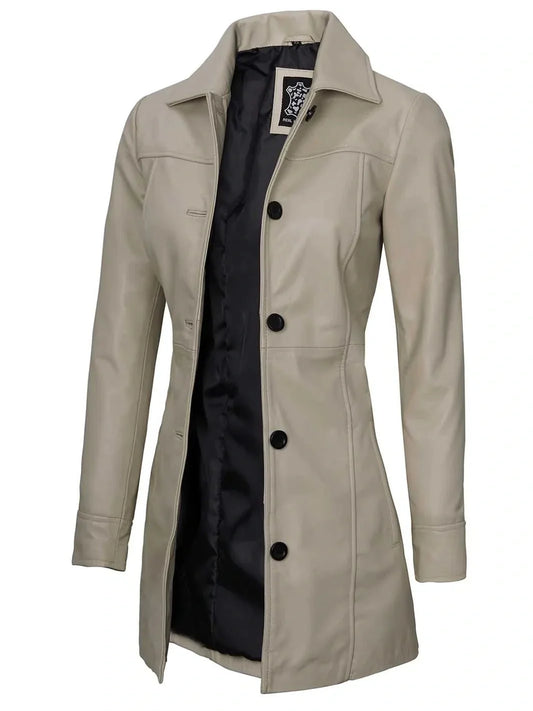 Kandis Women's Biege Real Leather Car Coat - Rare Leather