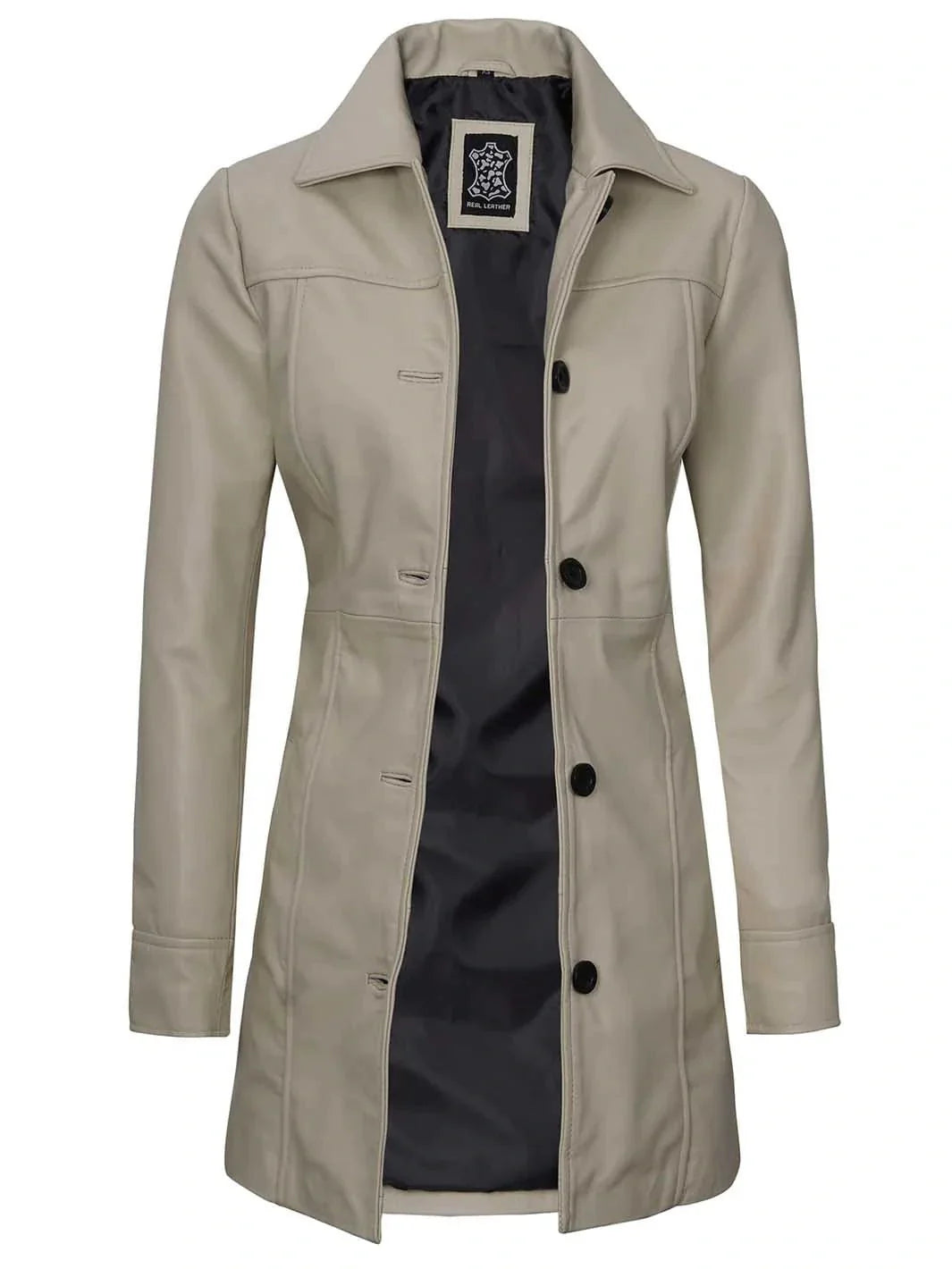 Kandis Women's Biege Real Leather Car Coat - Rare Leather