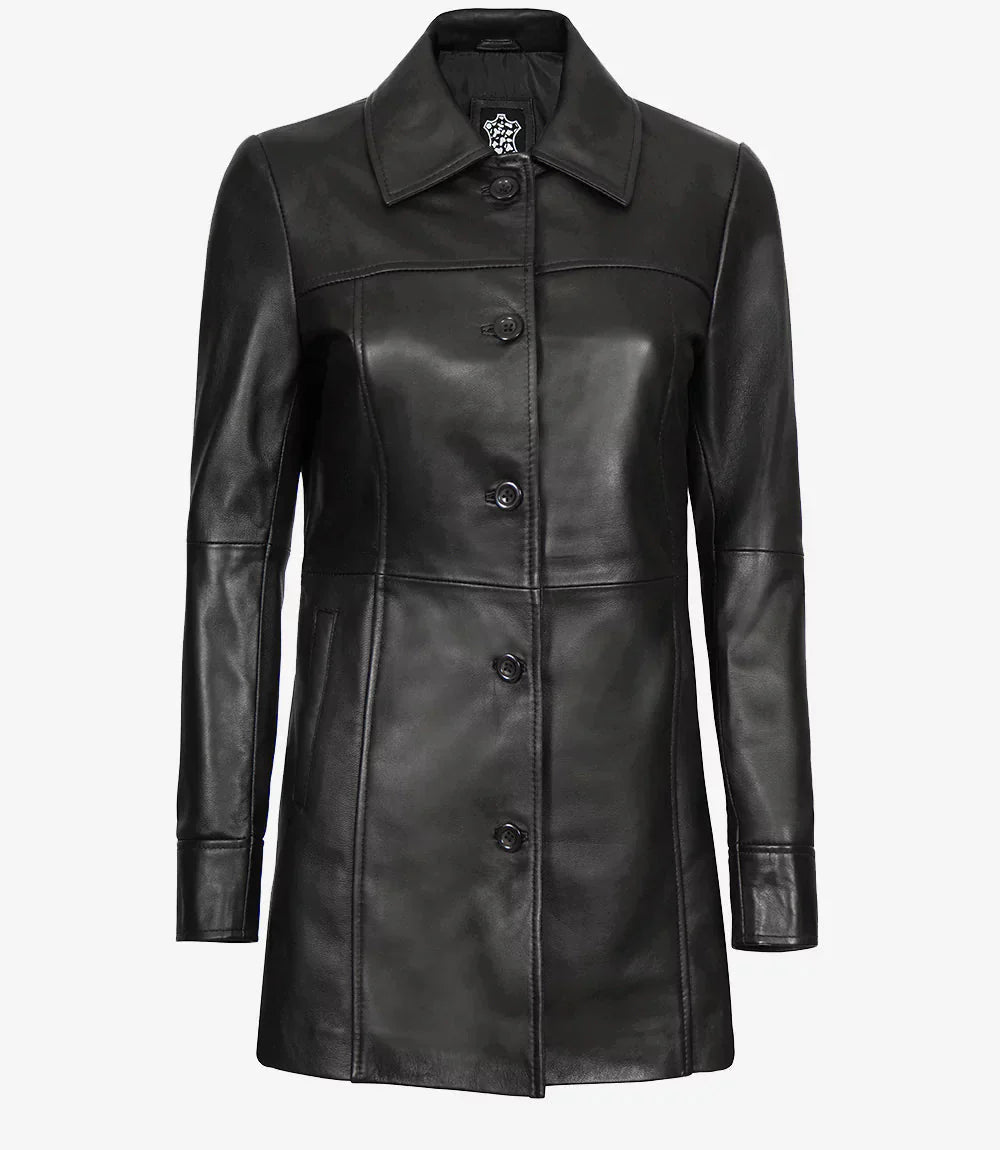 Kandis Womens Black 3/4 Length Leather Car Coat - Vox Leather