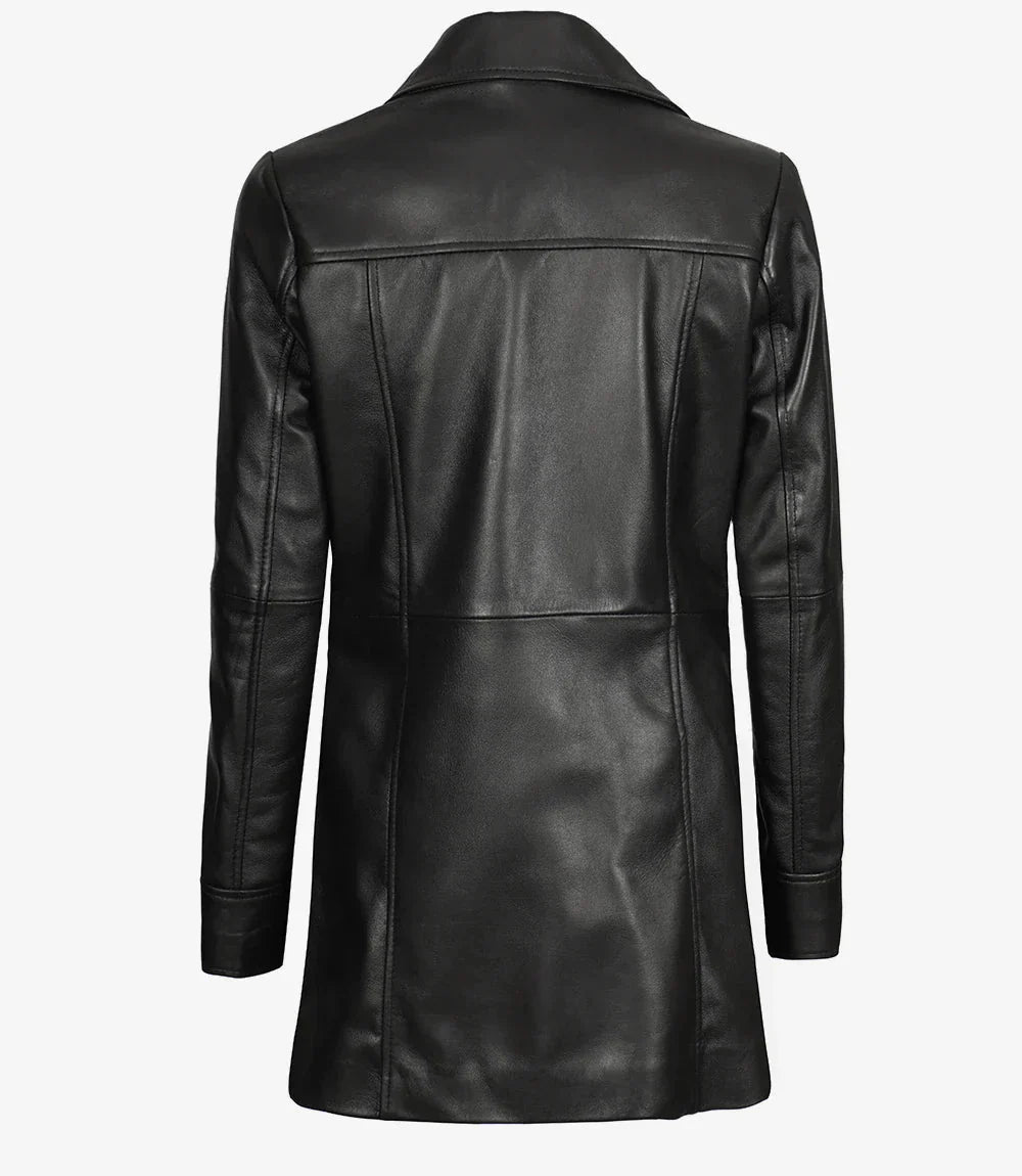 Kandis Womens Black 3/4 Length Leather Car Coat - Vox Leather
