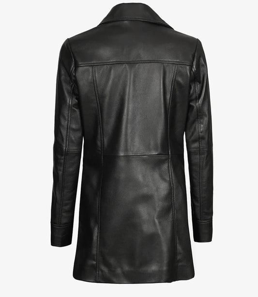 Kandis Womens Black 3/4 Length Leather Car Coat - Vox Leather