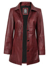Kandis Women's Burgundy Real Leather Car Coat - Rare Leather