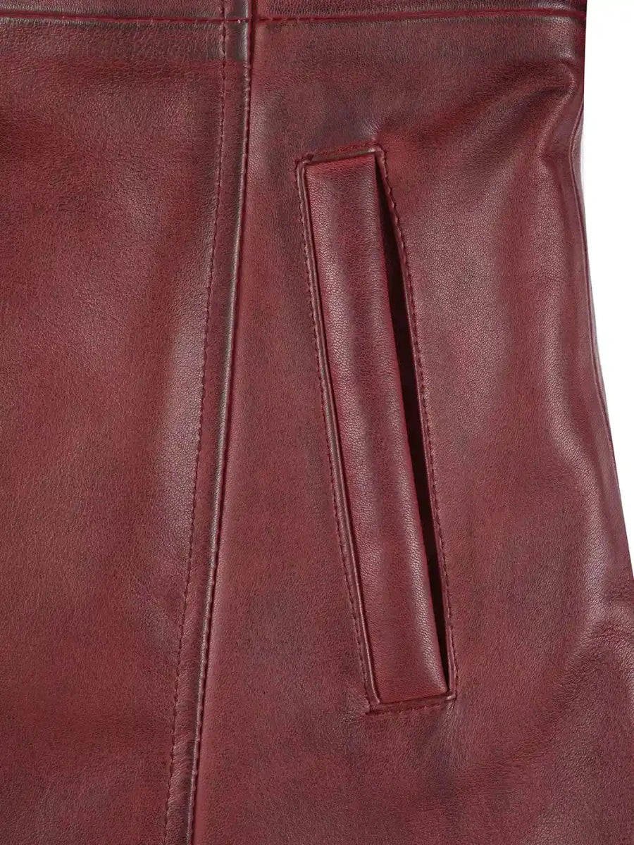 Kandis Women's Burgundy Real Leather Car Coat - Vox Leather