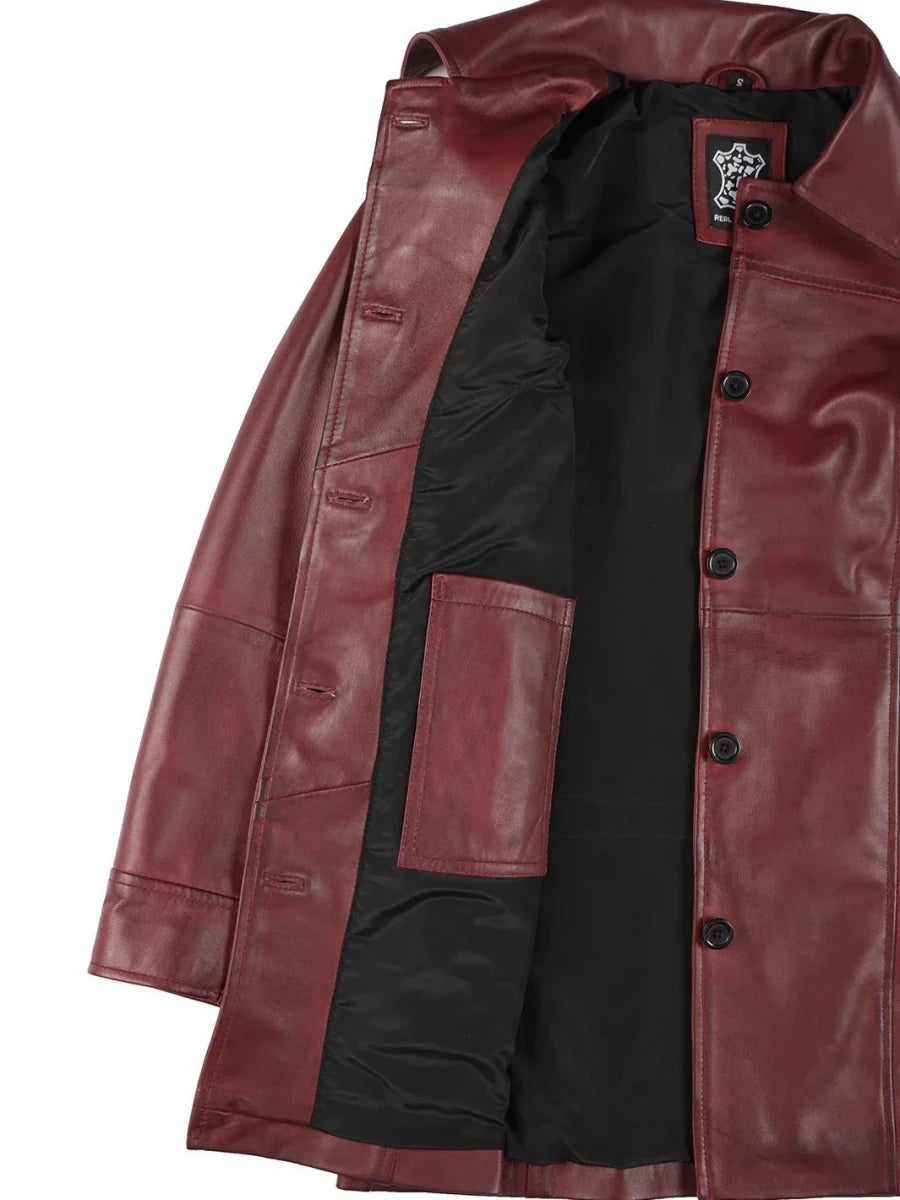 Kandis Women's Burgundy Real Leather Car Coat - Vox Leather