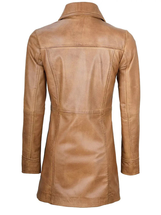 Kandis Womens Camel Brown Real Leather Car Coat - Vox Leather