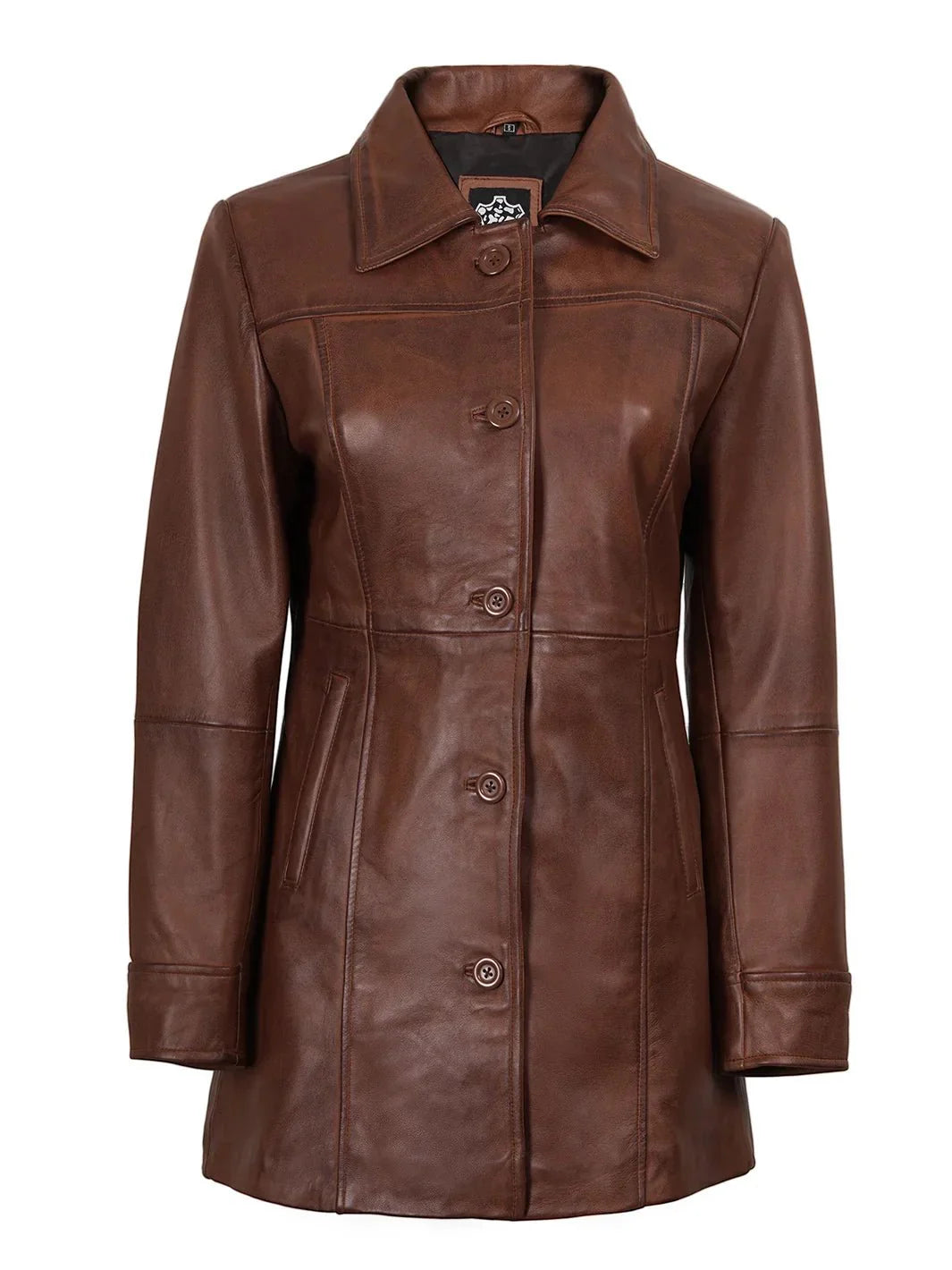 Kandis Women's Cognac Brown Leather Car Coat - Rare Leather