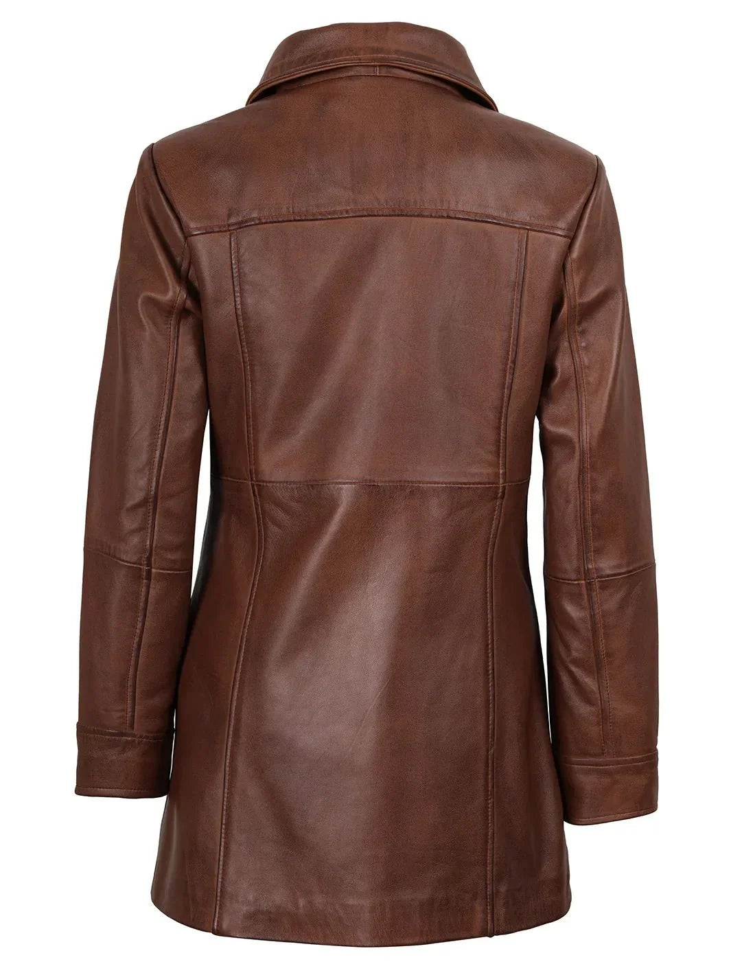 Kandis Women's Cognac Brown Leather Car Coat - Rare Leather