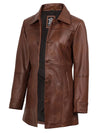 Kandis Women's Cognac Brown Leather Car Coat - Vox Leather