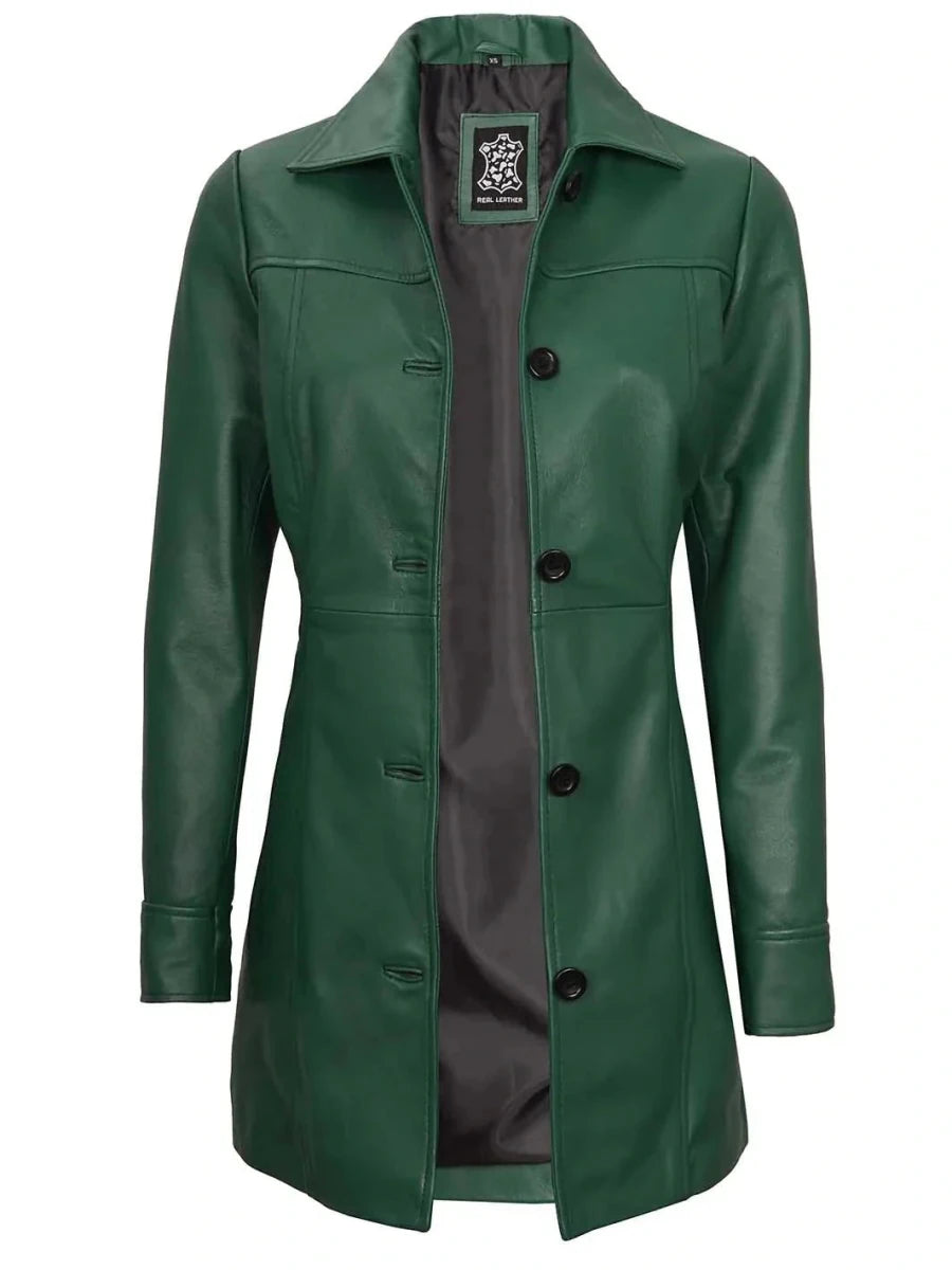 Kandis Women's Green Real Leather Car Coat - Vox Leather