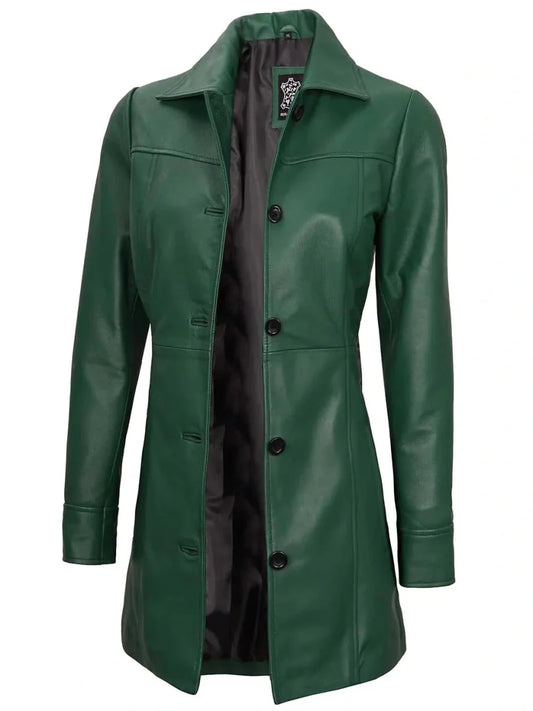 Kandis Women's Green Real Leather Car Coat - Vox Leather