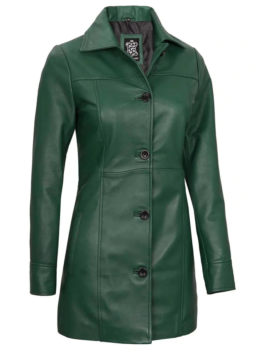 Kandis Women's Green Real Leather Car Coat - Vox Leather